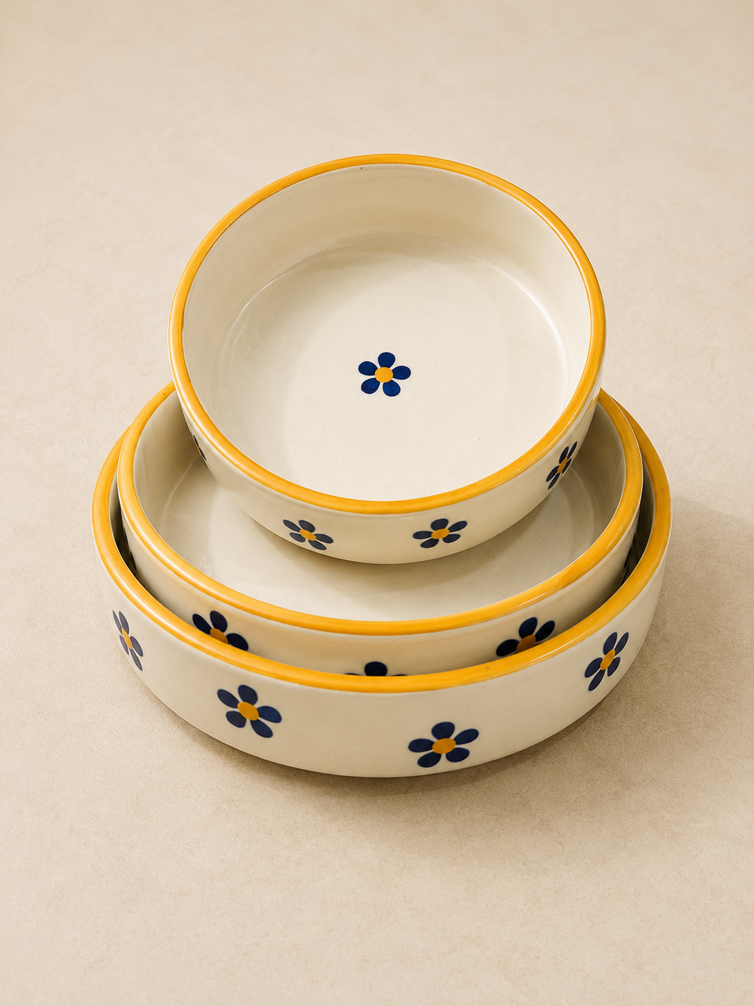Ceramic Hand Painted Flat Bowl Set of 3