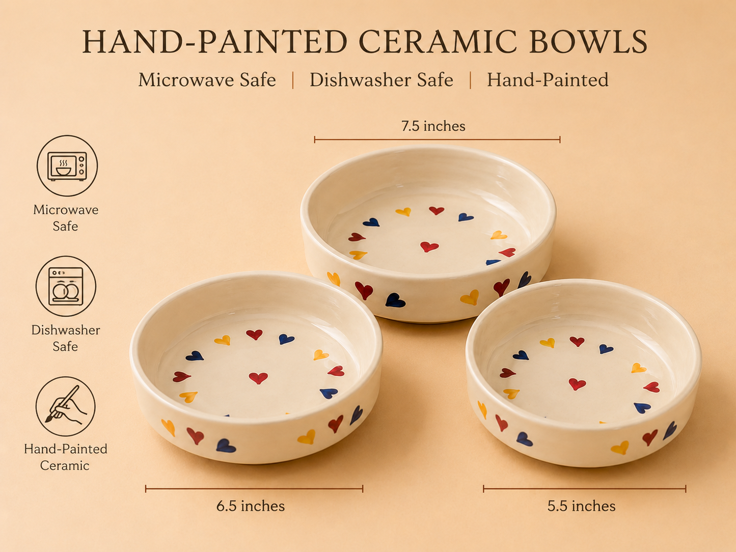 Ceramic heart heart Flat Bowl Set of 3