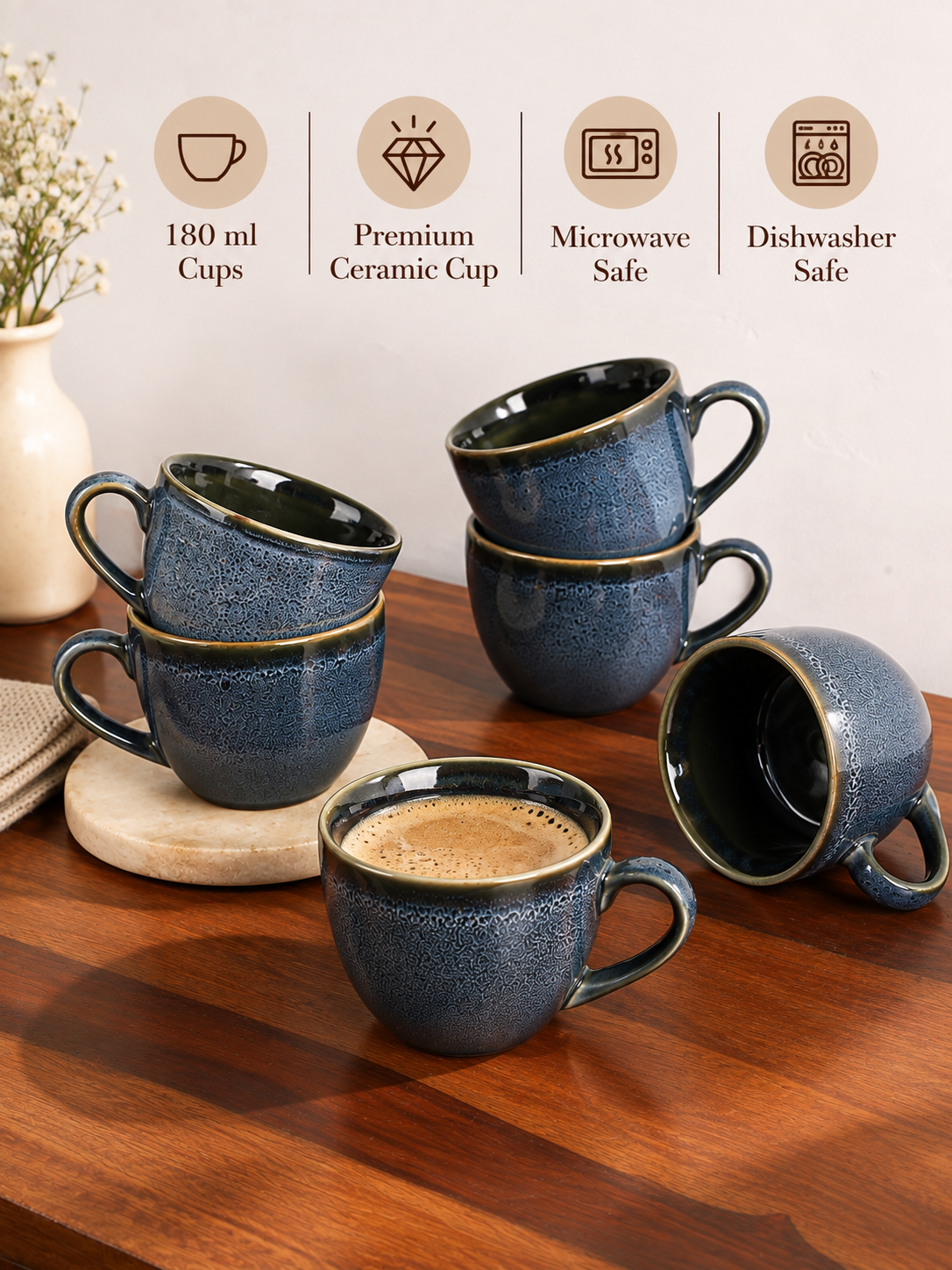 Studio Pottery Ceramic Tea Cups Set of 6