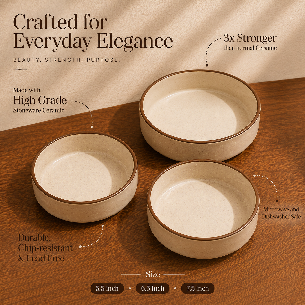 Ceramic Flat Bowl Set of 3