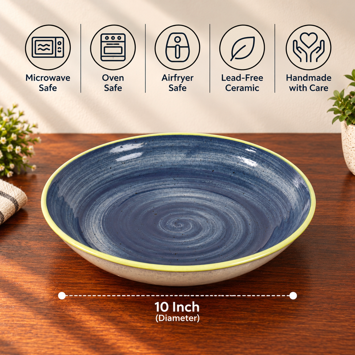 Blue swirl pasta plate