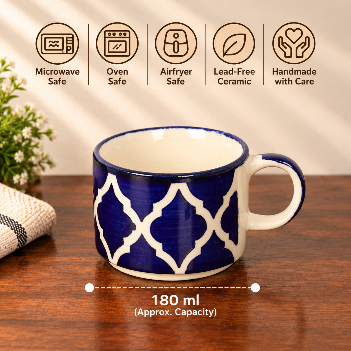 Geometrical indigo tea cups (set of 6)