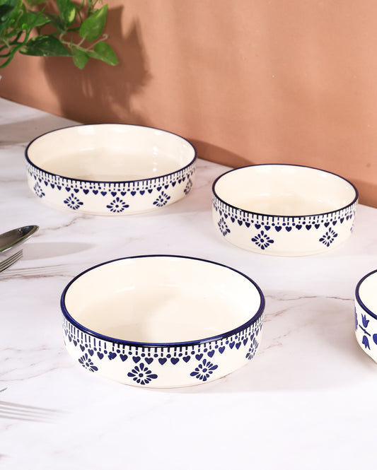 Tribal  ceramic flat bowl set of 3 Pcs Microwave Safe