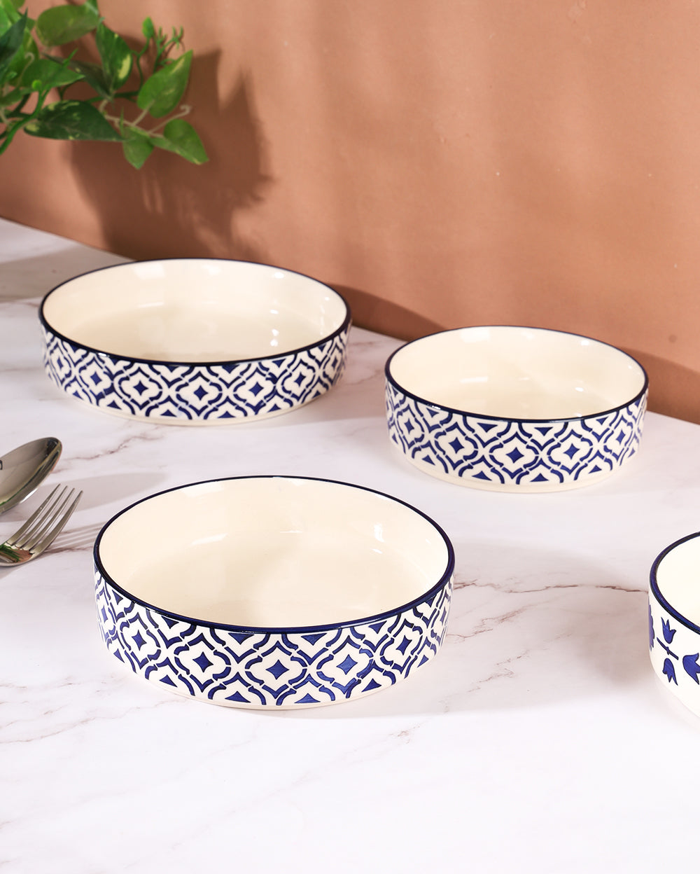 Neel flat bowls Set of 3 ( Microwave Safe)
