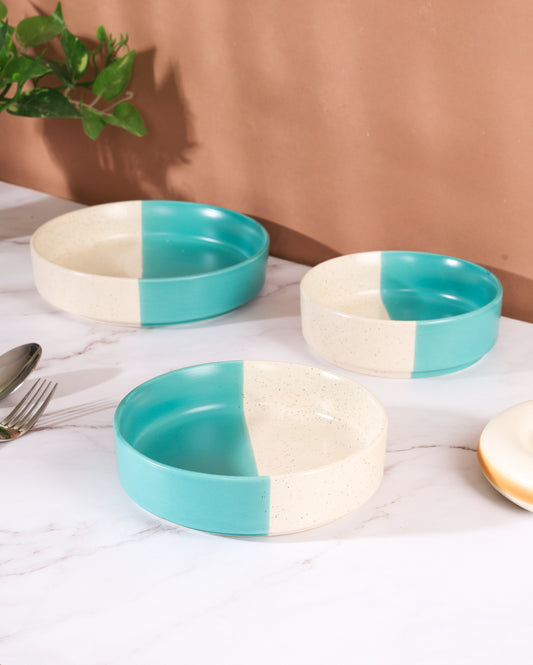 Dual shade ceramic flat bowl set of 3 Pcs Microwave Safe
