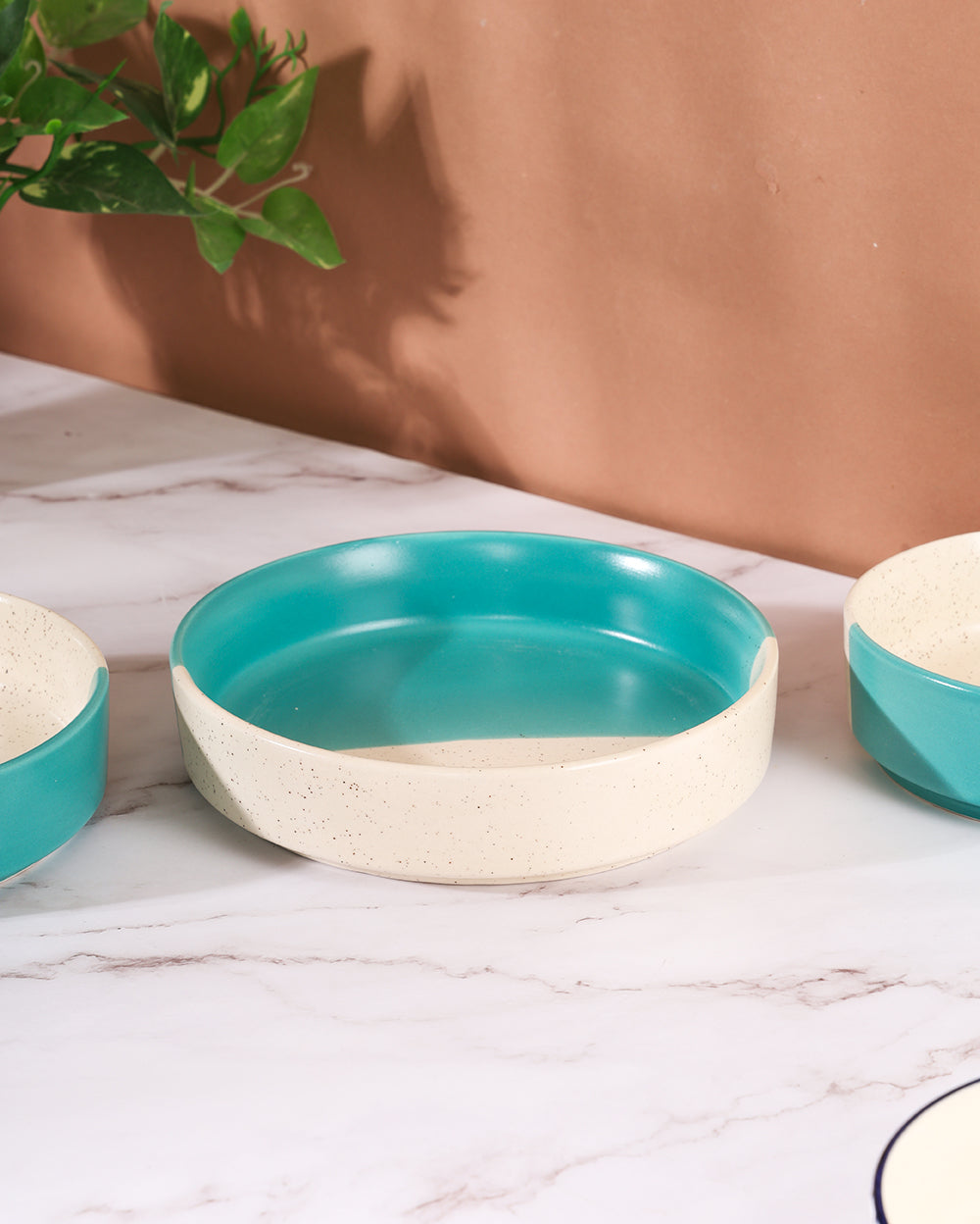 Dual shade ceramic flat bowl set of 3 Pcs Microwave Safe