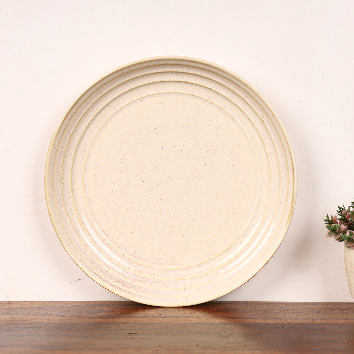 Ring grainy cream ceramic quater plates (set of 6)