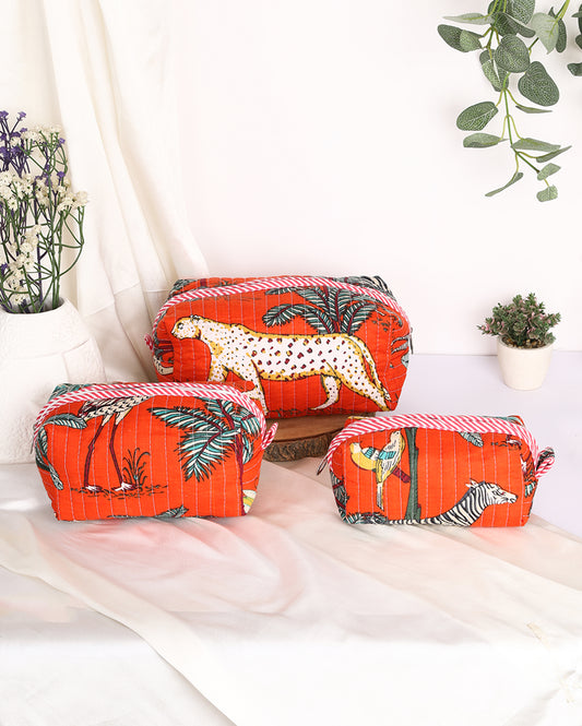 Orange cucktoo travel pouch (set of 3)