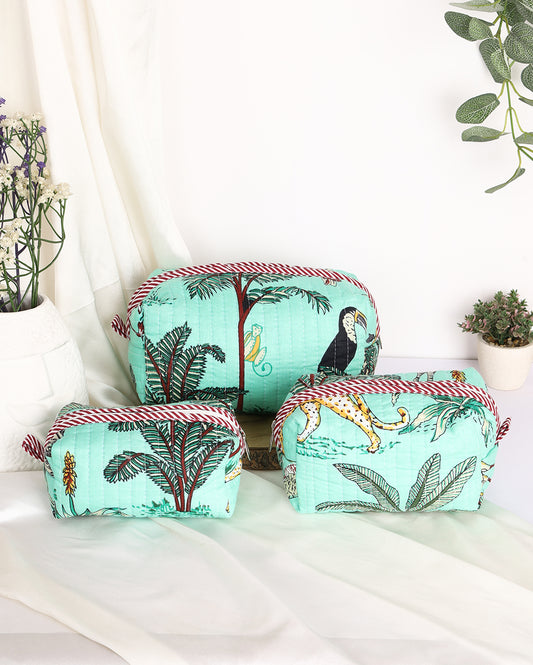 Green palm travel pouch (Set of 3)