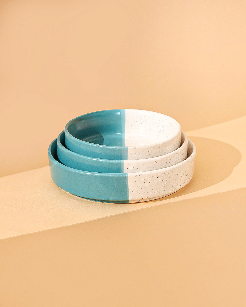 Dual shade ceramic flat bowl set of 3 Pcs Microwave Safe