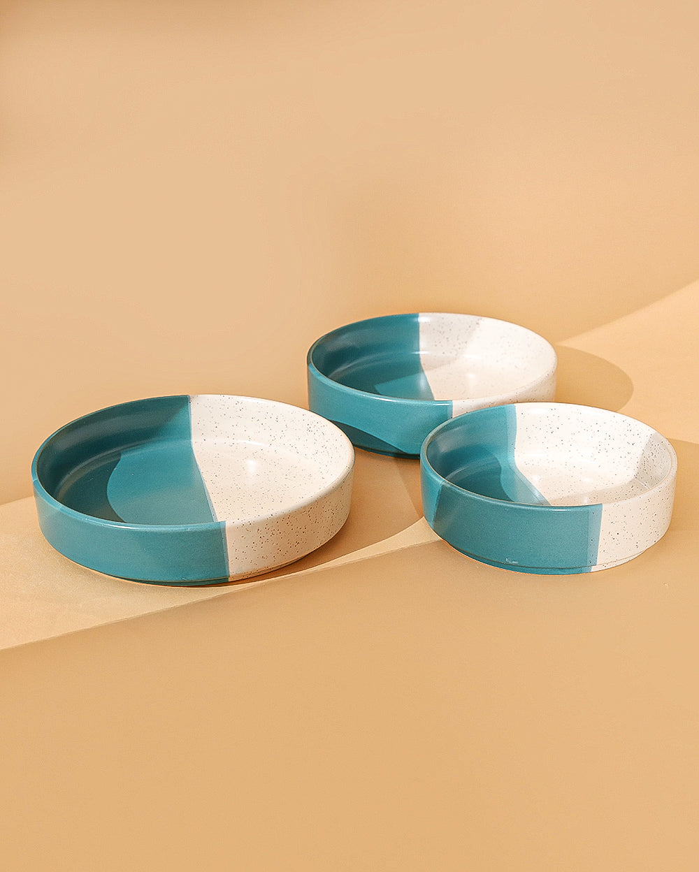 Dual shade ceramic flat bowl set of 3 Pcs Microwave Safe
