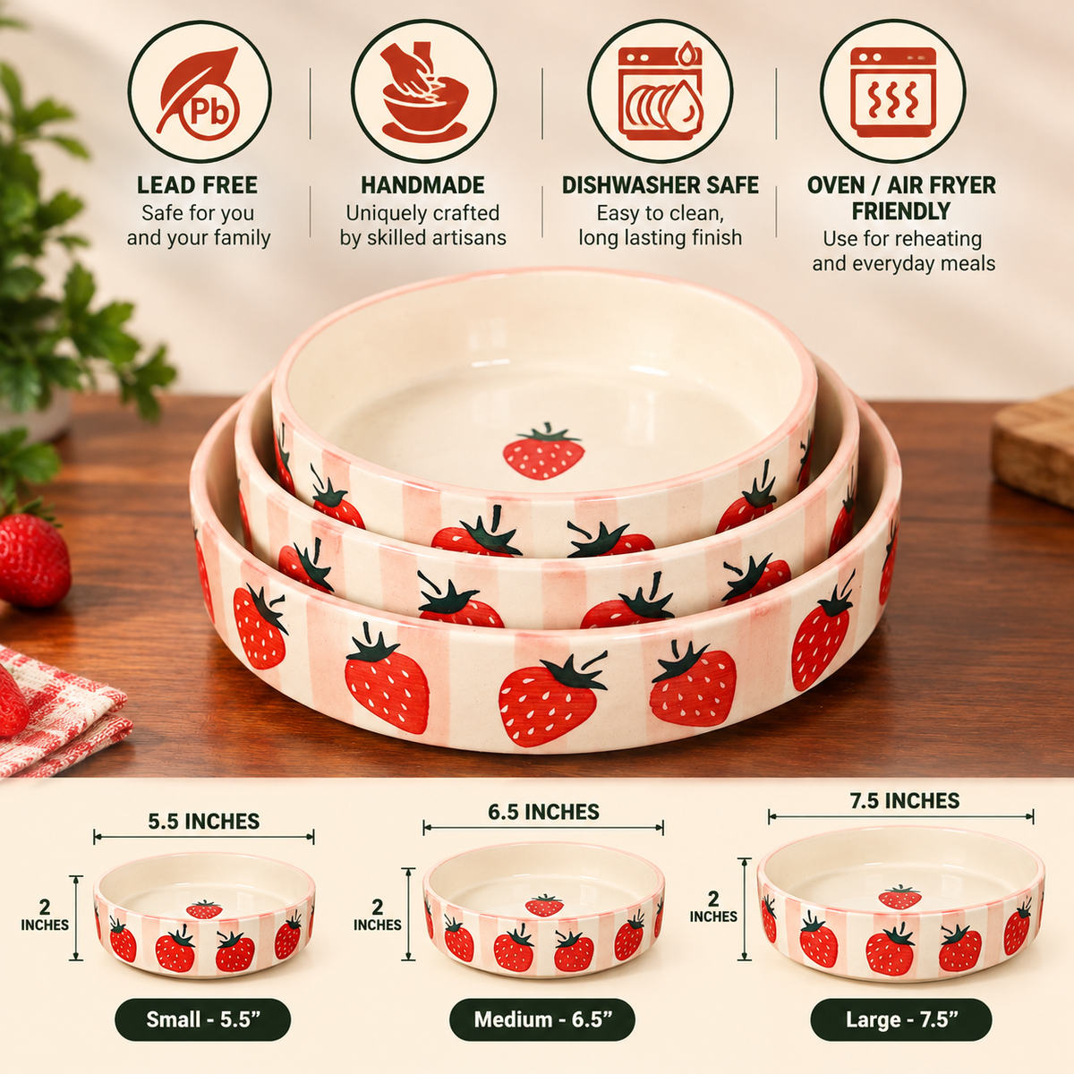 Strawberry ceramic flat bowls