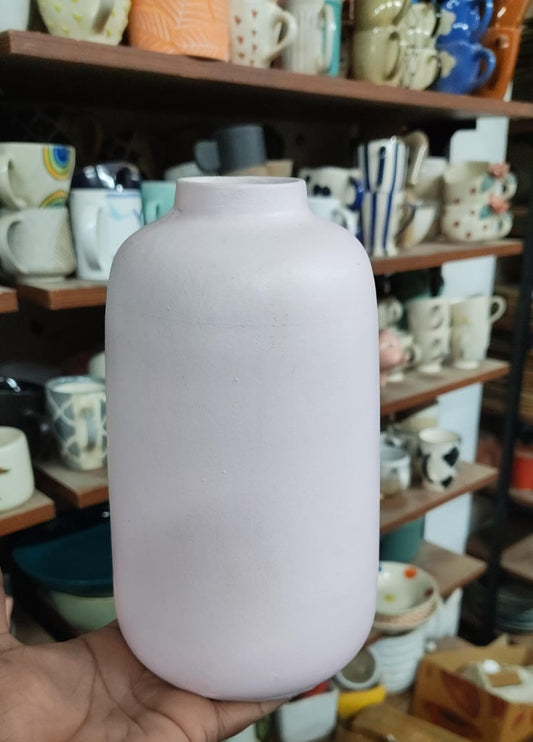 Narrow mouth white vase 8 inch ( Minor Colour Variation )