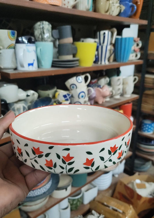 Orange tulip white flat bowl