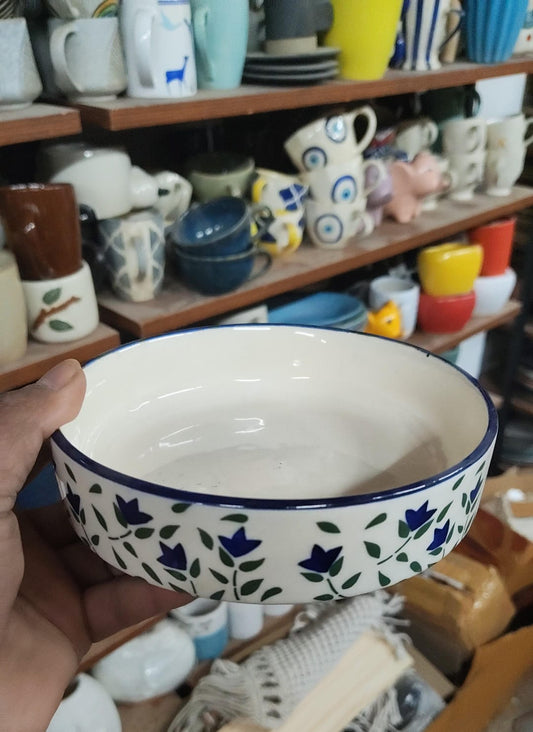 White indigo tulip flat bowl