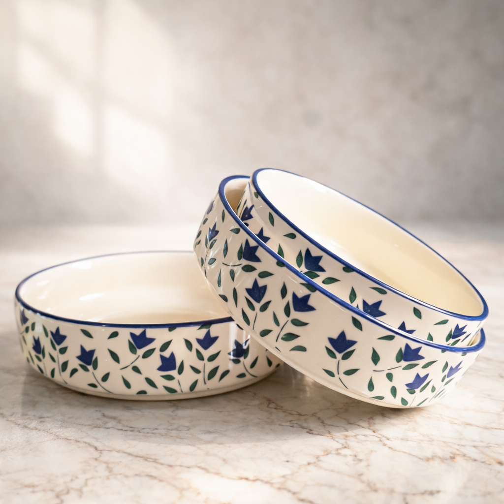 Flat Bowl Set of 3 ( 5.5  , 6.5 , 7.5 inch ) Microwave Safe