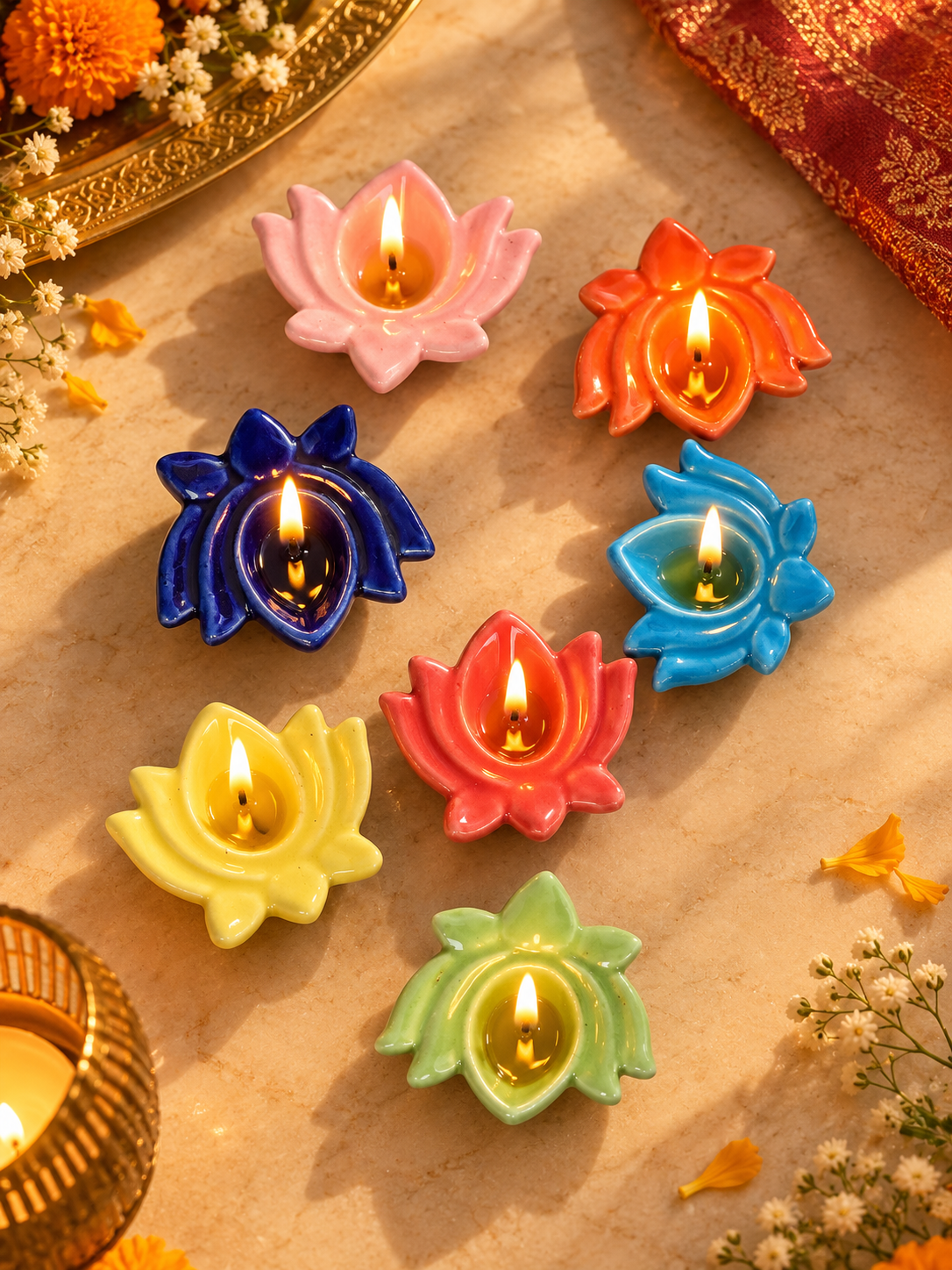 Assorted Ceramic Diya Set of 6